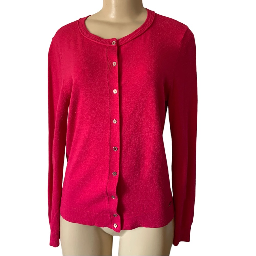 Calvin Klein Hot Pink Cardigan Scoop Neck Button Up Preppy Sweater